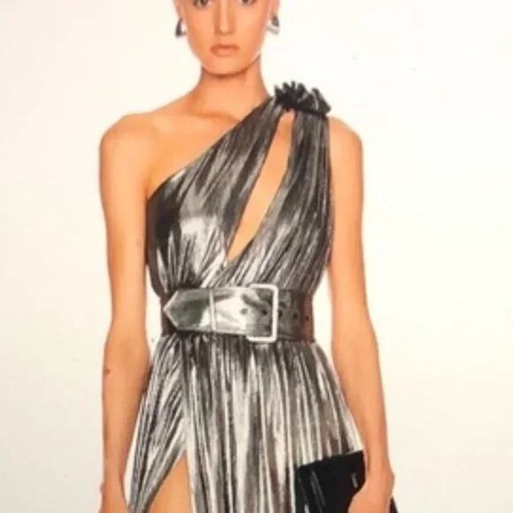 Retrofete Silver Cassie Lame One Shoulder Bodysuit Size M NWT - Picture 1 of 11